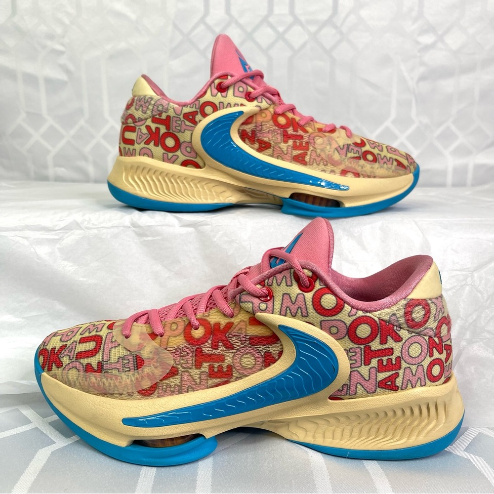 Nike Zoom Freak 4 "Letter Bros" Men's 8 Vanilla Lightning Pink Blue Graphic EUC
